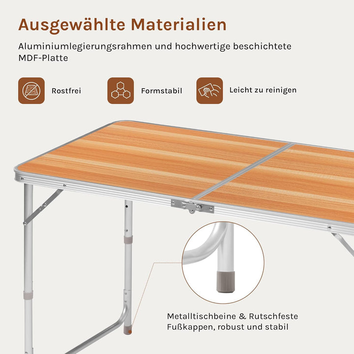 WOLTU Campingtisch Klapptisch Gartentisch Arbeitstisch Balkontisch höhenverstellbar Aluminium MDF He