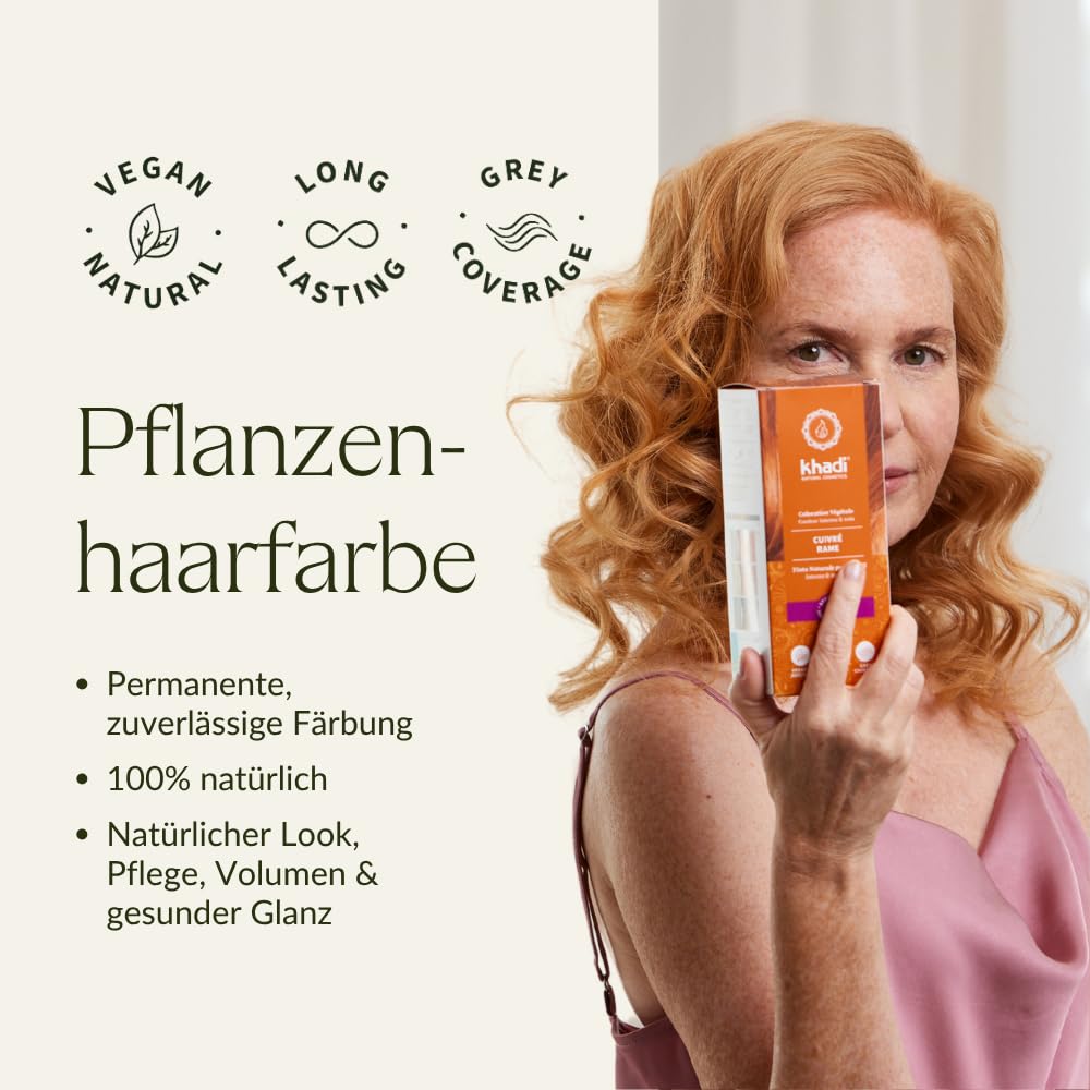 khadi KUPFER Pflanzenhaarfarbe, Haarfarbe Kupfergold bis Kupferrot, Naturhaarfarbe 100% pflanzlich,