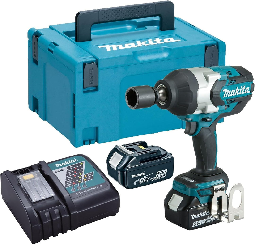 Makita DTW1001RTJ Akku Schlagschrauber 18 V, Ladegerät im Makpac, Schwarz, Blau, mit 2x Akku 5,0 Ah