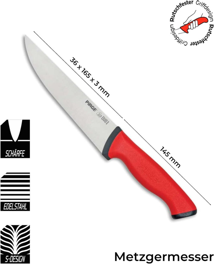 Pirge Duo Metzgermesser 16,5 cm Rot Schlachtermesser - Fleischermesser - Stechmesser - Exzellenter S