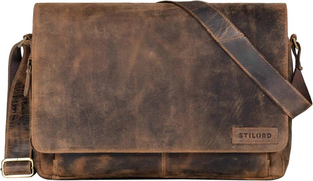 STILORD 'Rick' Schultertasche Leder für 15,6 Zoll Laptop Umhängetasche Aktentasche Bürotasche Unitas