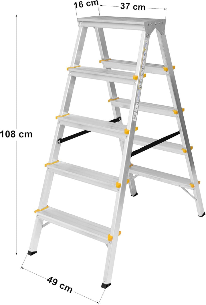 Zweiseitige Aluleiter Klappleiter Haushaltsleiter 2x5 Stehleiter Tragkraft 150kg TÜV | 5 Stufen / 15