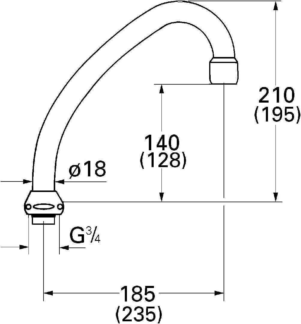 Grohe HU-Auslauf ohne Anschlag, Ausladung 185 mm, chrom 13070000, 185 mm
