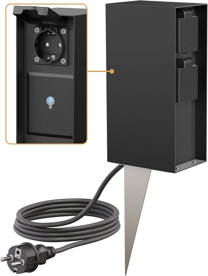 ledscom.de Garten-Steckdosensäule POMI mit Erdspiess und 2m Kabel für aussen, IP44, Smart Home, WLAN