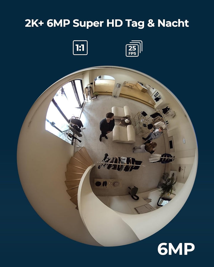 Reolink 6MP WLAN Überwachungskamera Innen, 360° Blick Panorama Fisheye Kamera mit 2,4/5 GHz WLAN, Pe