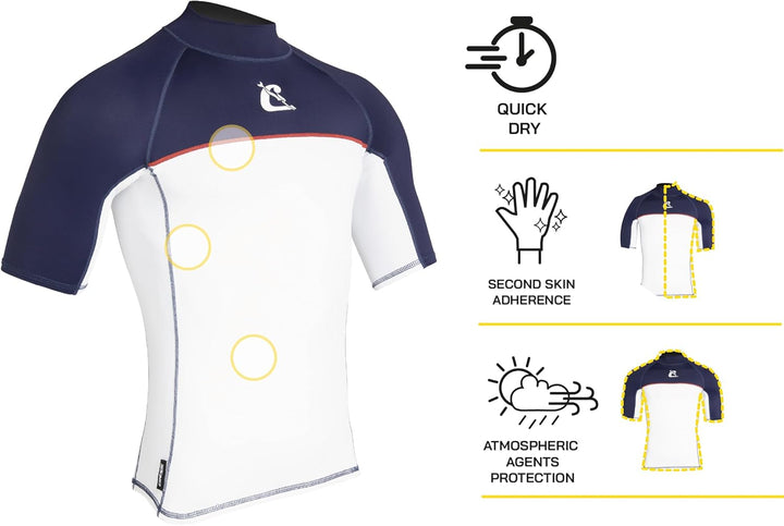 Cressi Shield Man Rash Guard Short/Sl Schützender Rashguard für SUP und Wassersport Weiss/Blau XXL,