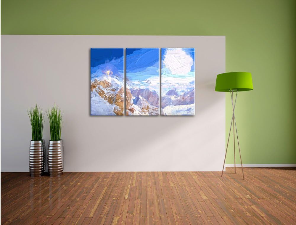 Pixxprint Zugspitze im Sonnenlicht als Leinwandbild | Grösse: 3 Teilig (120x80) | Wandbild| Kunstdru