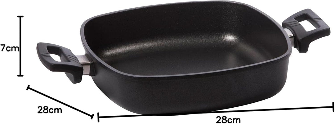 Eurloux Guss-Kasserolle 28 x 28 cm - Flache quadratische Universal Bratenkasserolle Aluguss mit Besc