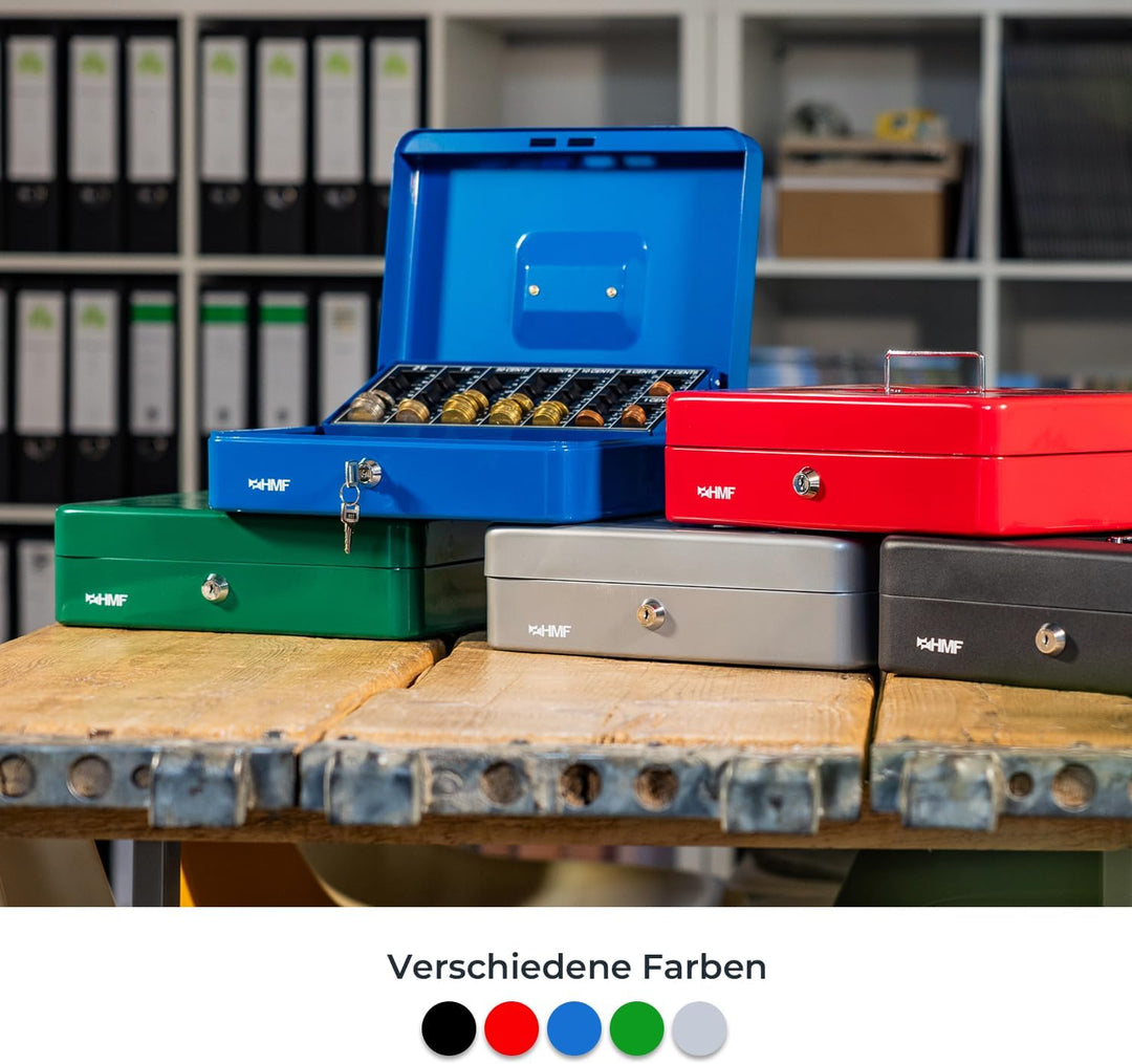 HMF 4215-05 Geldkassette abschliessbar mit Münzzählbrett | 30,5 x 24 x 8,5 cm | Blau, Blau