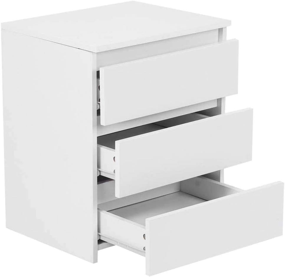 BAKAJI Nachttisch Kommode, 3 Schubladen, modernes Design, aus MDF-Holz, Weiss, Holzwerkstoff, Standa