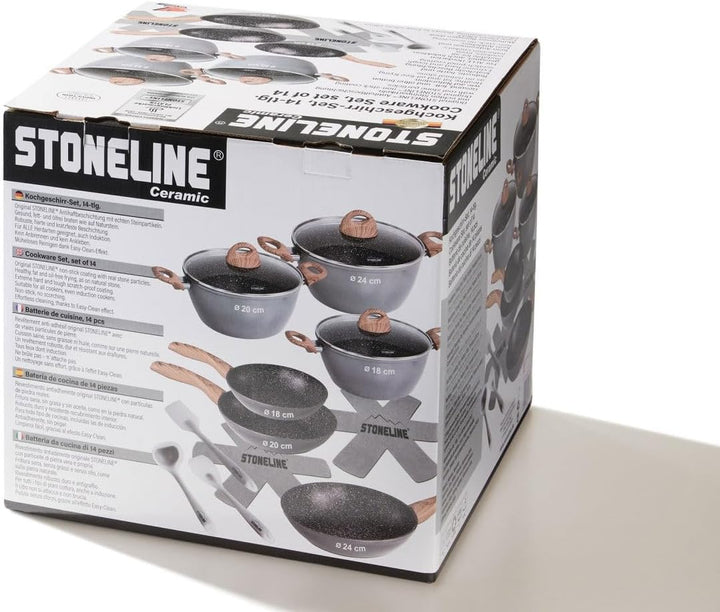 STONELINE Ceramic Keramikpfanne Töpfe Set 14 teilig 18/20/24cm Töpfe Pfannen PFAS-frei Topfset Pfann