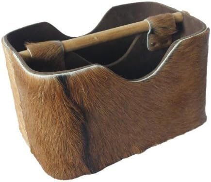 wohnfreuden Ziegenfell Zeitungsständer eckig braun 30 cm - Holz Zeitungshalter Korb klein