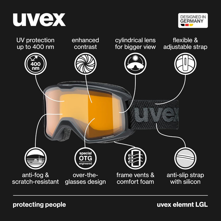 Uvex Unisex Elemnt Lgl Skibrille (1er Pack) Einheitsgrösse black/lasergold lite-clear, Einheitsgröss
