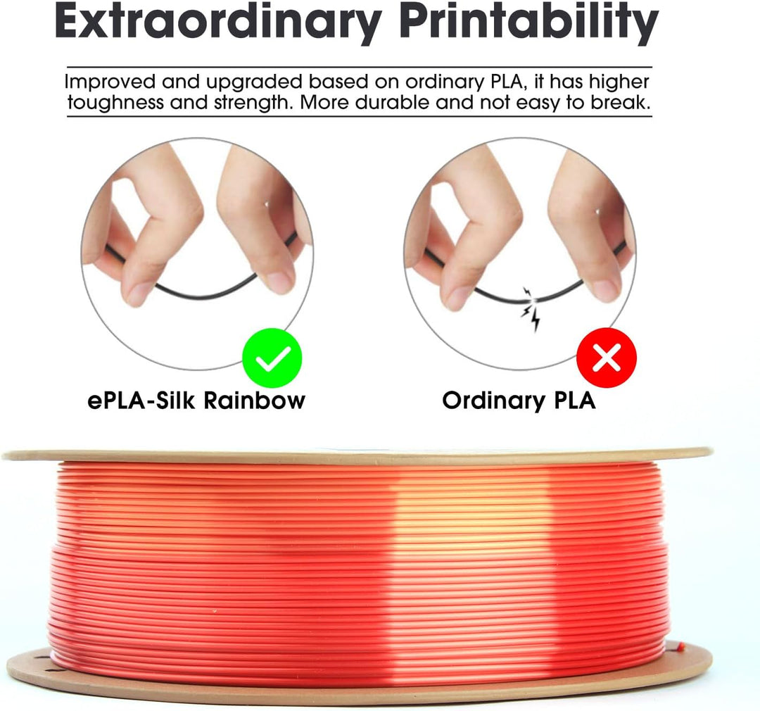 eSUN Silk Rainbow PLA Filament 1.75mm, Silky Multicolored 3D Drucker Filament PLA, Farbverlauf wechs