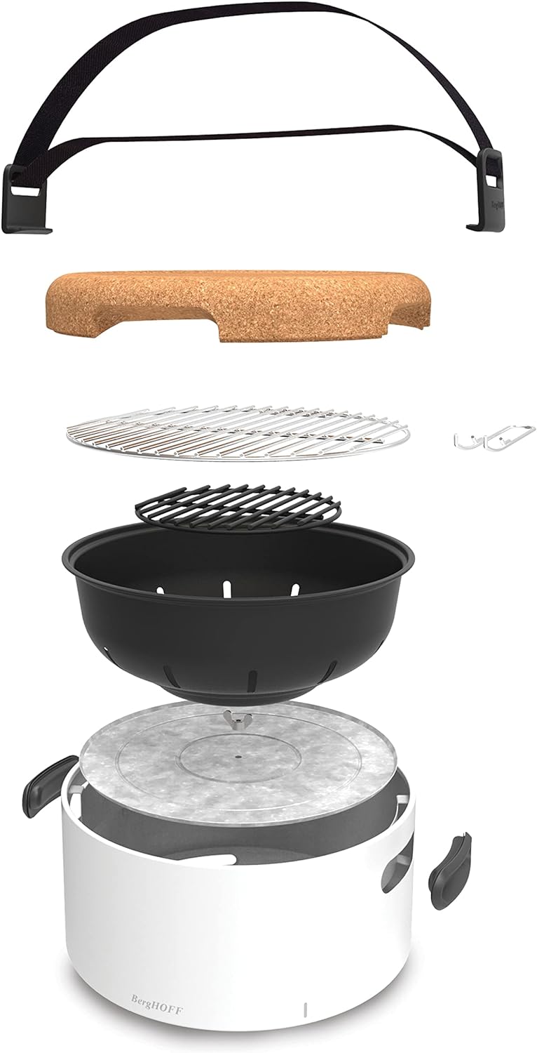 BergHoff Tischgrill Leo (Holzkohlegrill tragbar, Camping Grill inkl. Zubehör, Tragbarer Reisegrill k
