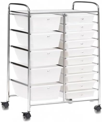 COSTWAY Rollwagen mit 15 stapelbaren Schubladen, Schubladenwagen Rollcontainer mit Metallgestell und