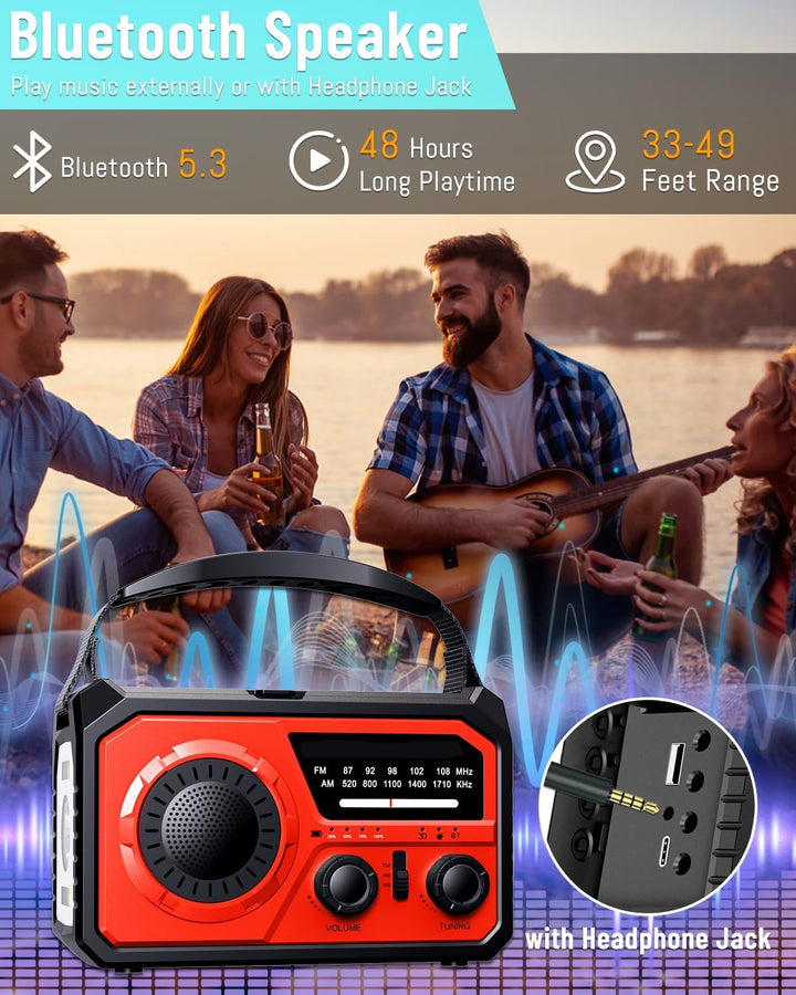 16000mAh Solar Radio,AM/FM Kurbelradio Tragbar USB Notfallradio mit 59200mWh Wiederaufladbare Batter