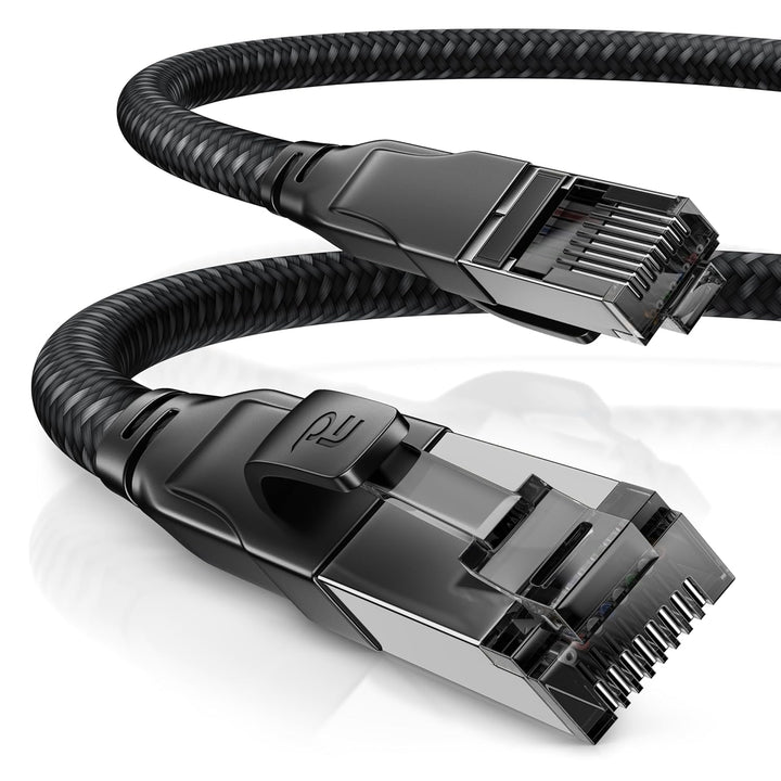 CSL CAT8.1 Netzwerkkabel 40 Gbits - 10m - Baumwollmantel - Black Series - LAN Kabel Patchkabel RJ45