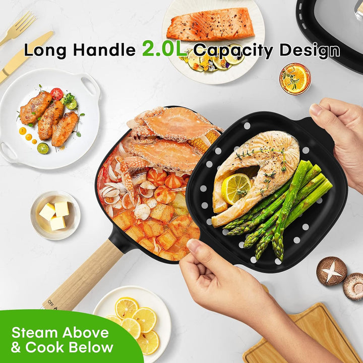 Audecook Elektrischer Hot Pot mit Dampfgarer, 2L/20cm Antihaft Elektropfanne mit Keramikglasur, Trag