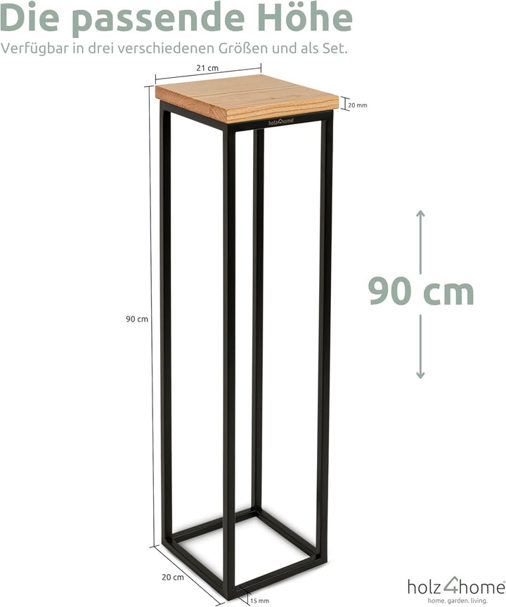 holz4home® Dekoständer-Set 3-tlg. in schwarz aus Massivholz Eiche I Natur Geölt I Höhen: 50/70/90 cm