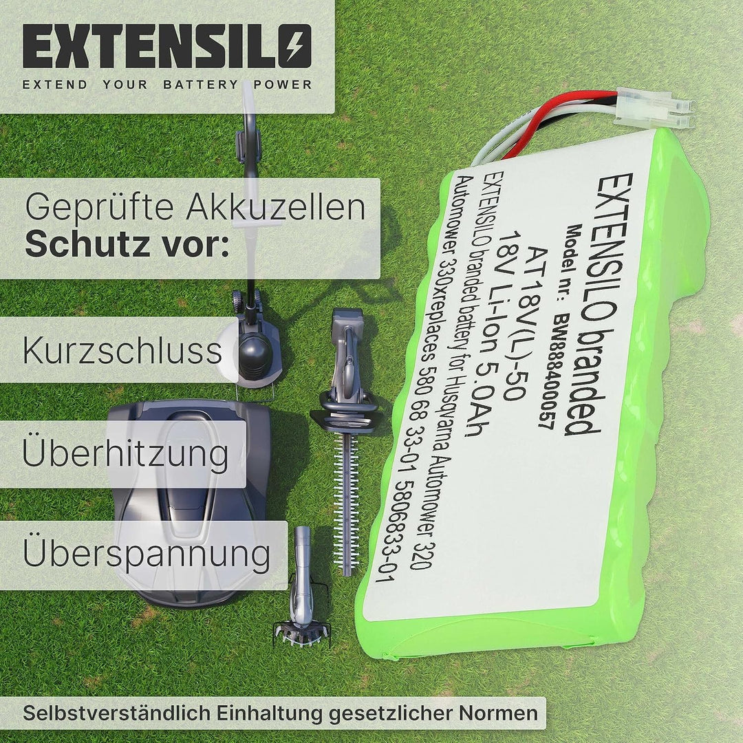 EXTENSILO Akku kompatibel mit Husqvarna Automower 420, 330X 2014, 330X 2015, 420 2016 Rasenroboter R