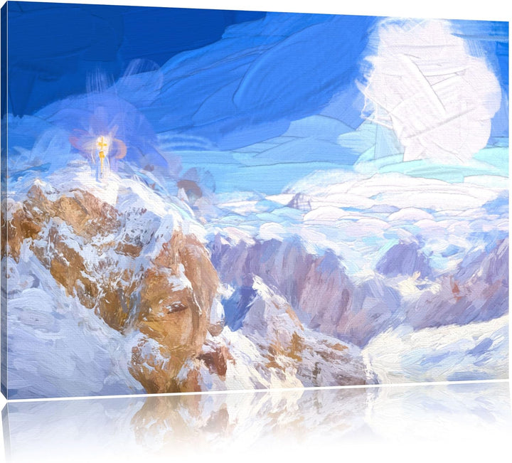 Pixxprint Zugspitze im Sonnenlicht als Leinwandbild/Grösse: 100x70 cm/Wandbild/Kunstdruck/fertig bes