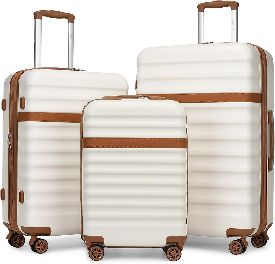 KONO Koffer Trolley Kofferset 3 Teilig Reisekoffer von ABS+PC Hartschalenkoffer mit 4 Rollen TSA Sch