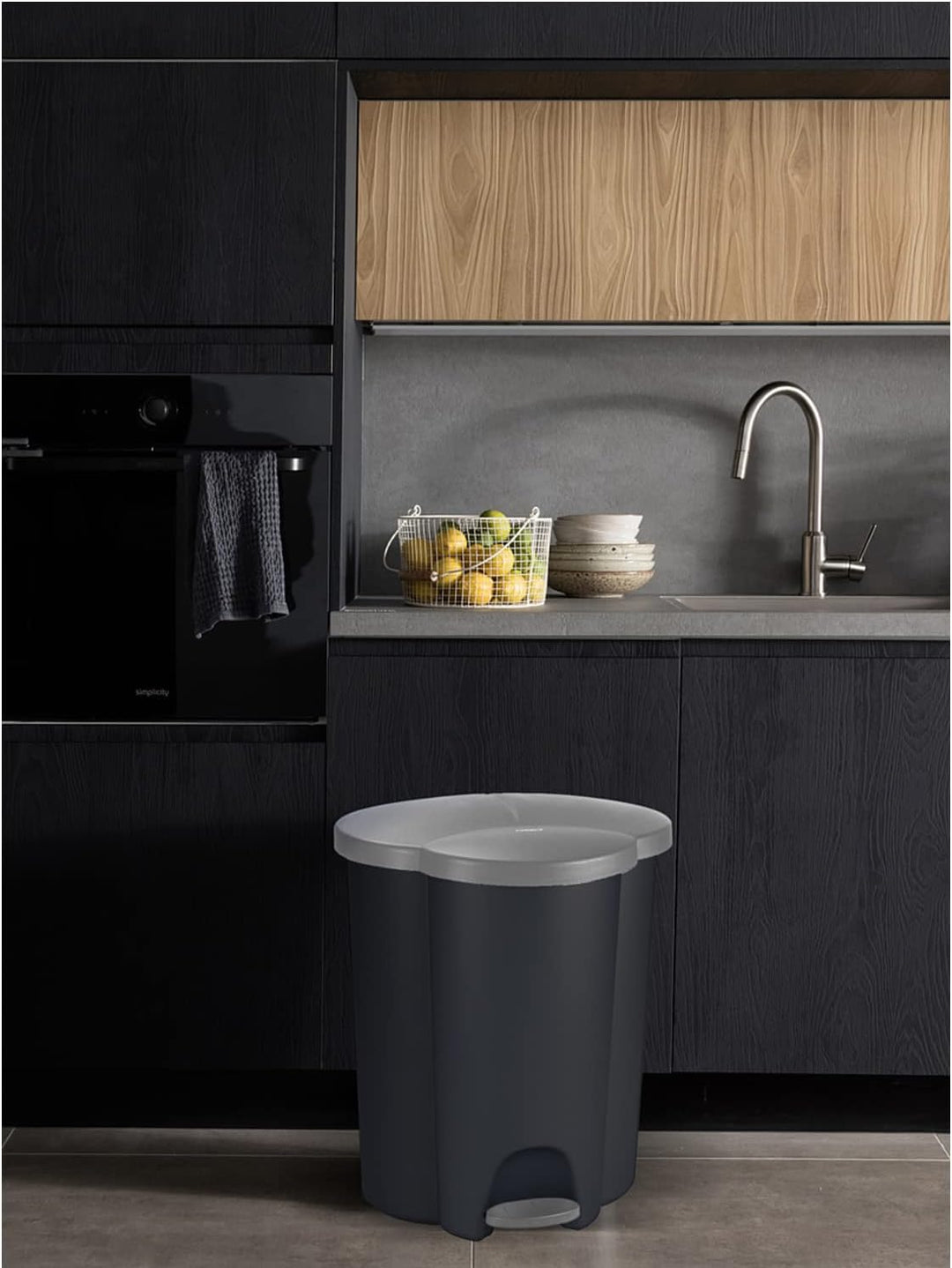 Curver Trio V2 Abfalleimer 40L Treteimer Müllsortierung 3 Fächer Mülltrennsystem Abfalltrennsystem 3