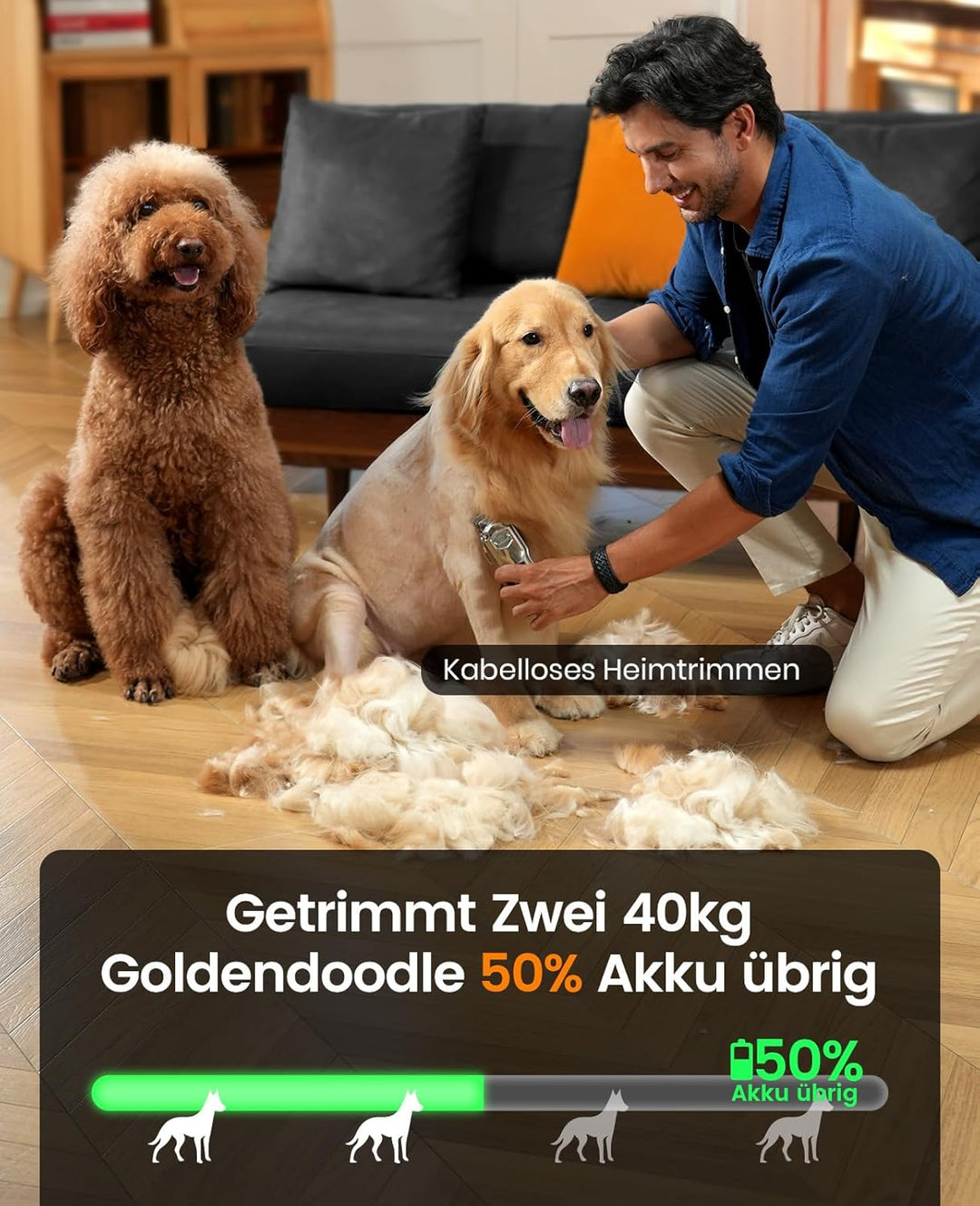 oneisall Leise Hundeschermaschine mit Metall-Fรผhrungskamm, prof. Kabelloses Schermaschine Hund Katze