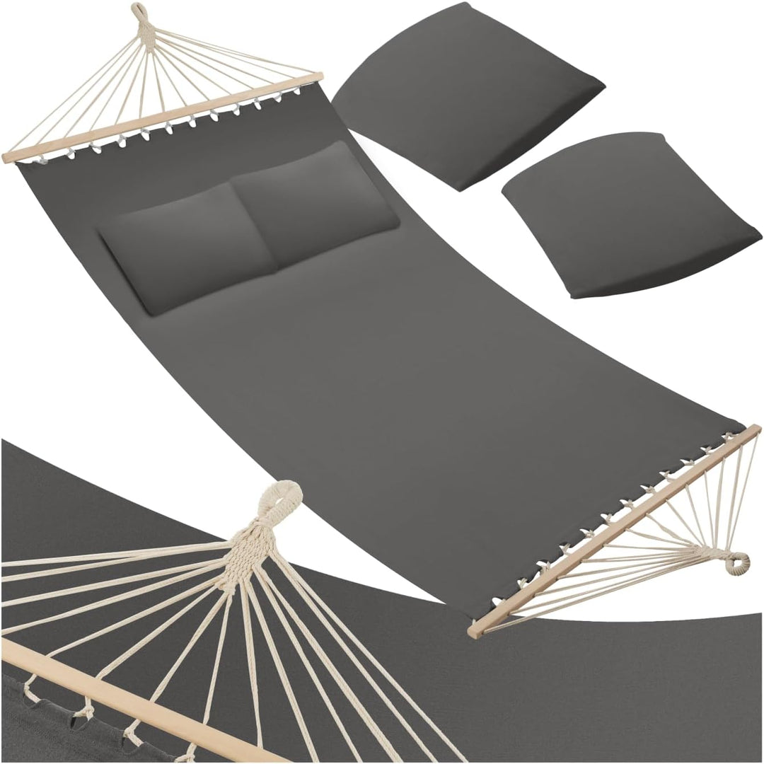 tectake® Doppel Hängematte Outdoor, XXL Stoff Schaukeltuch, Sonnenliege 2 Personen inkl. Kissen, Sch