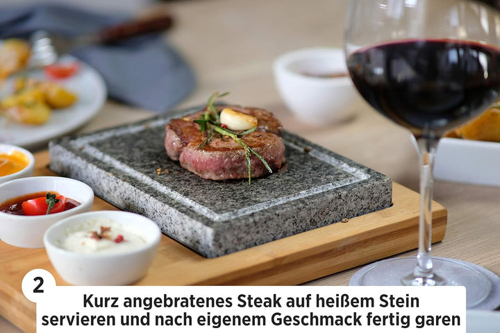 MÄSER 931758 Heisser Stein, Grillstein Set mit Naturgrillstein aus Granit, 3 Dipschalen und Bambus H