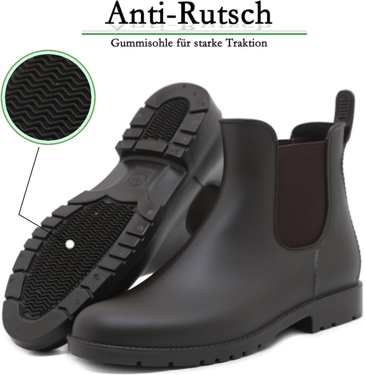 Uniuni Damen Herren Wasserdicht Gummistiefel mit Rutschfest Sohle 40 EU Braun, 40 EU Braun