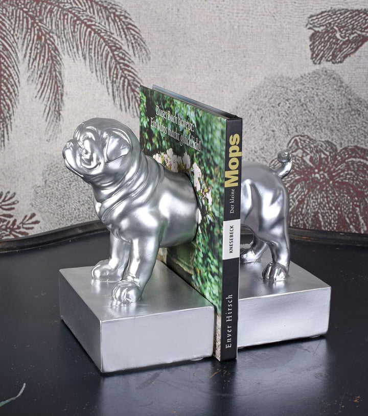 Mopsfigur Buchstützen Mops Silber Buchständer Pug Figur Carlin cw985 Palazzo Exklusiv