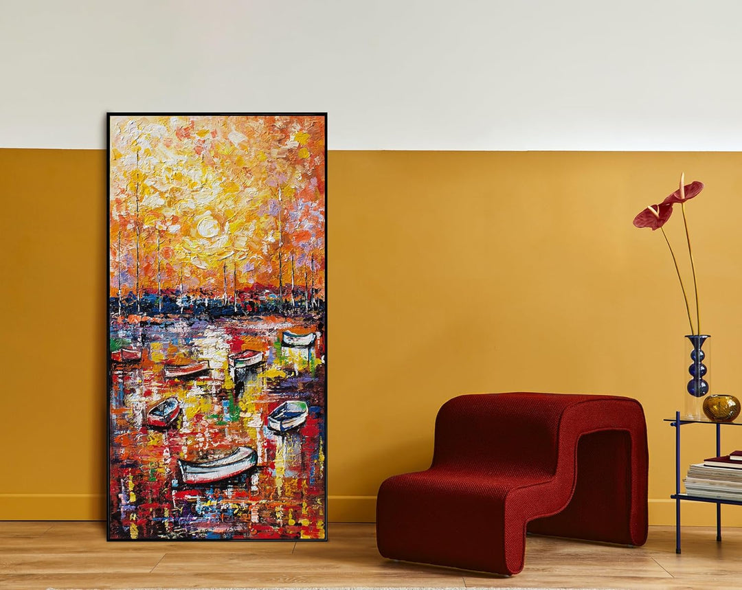 YS-Art XXL Abstrakt Acryl Gemälde auf Leinwand Hafen handgemalt Wandbilder Wohnzimmer modernes Desig