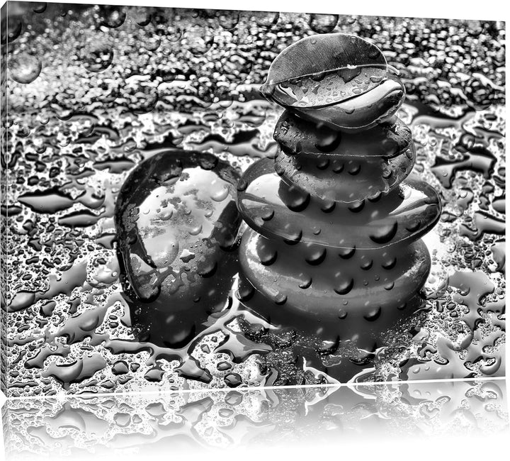 Pixxprint Zensteinturm im Regen als Leinwandbild/Grösse: 100x70 / Wandbild/Kunstdruck/fertig bespann