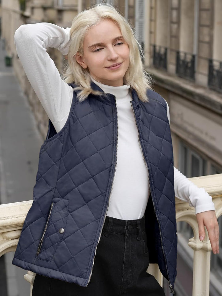 fuinloth Damen Weste mit Stehkragen Westen Steppweste Leicht Ärmellos Jacke mit Reissverschluss Tasc
