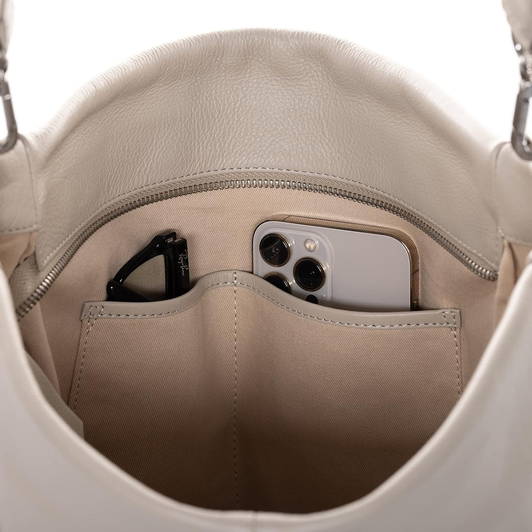 BACCINI Hobo Bag REMI aus Nappa-Leder I Beuteltasche für Damen I Schultertasche handgefertigt Ivory,