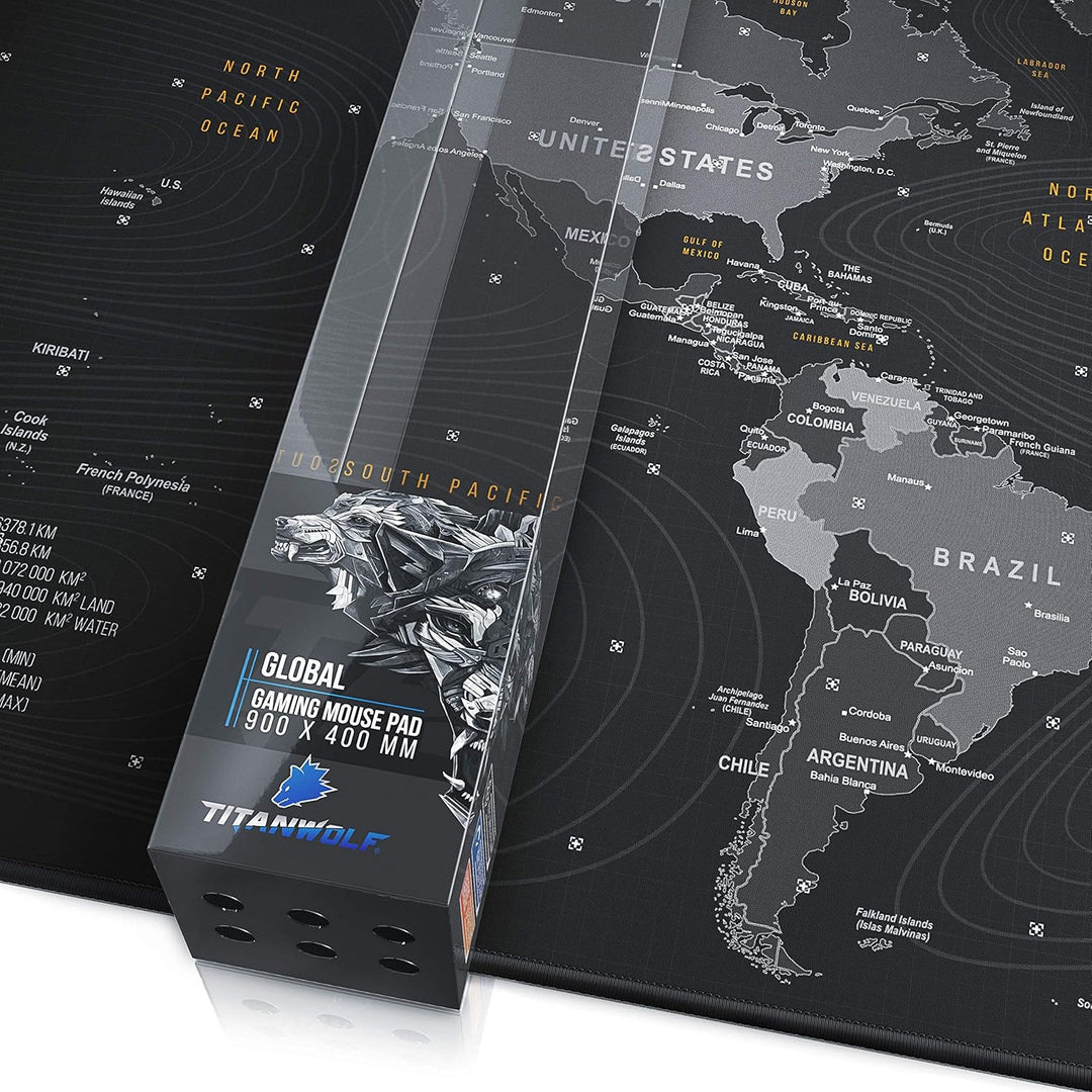TITANWOLF - XXL Speed Gaming Mauspad Titanwolf Weltkarte 900 x 400mm - XXL Mousepad - Tischunterlage