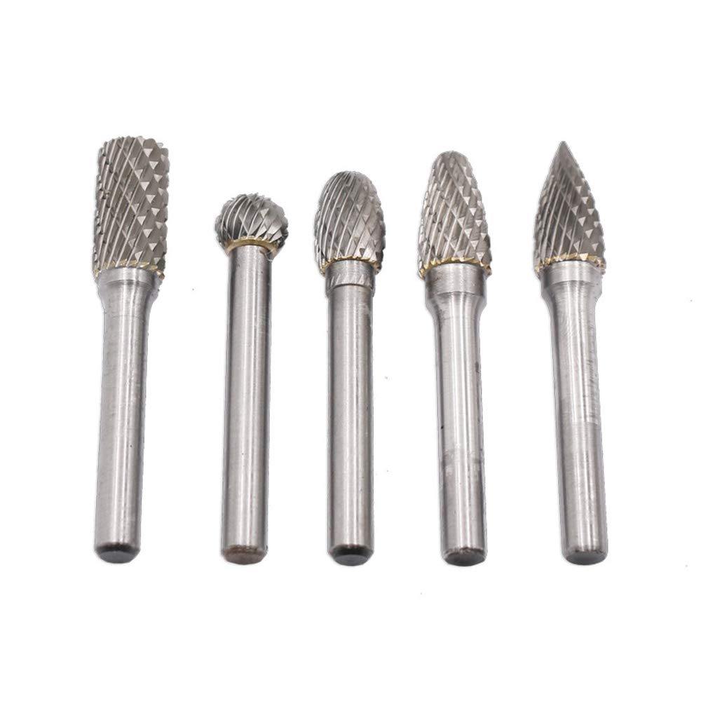 DingGreat 5 Teilig Raspel Set Hartmetall Frässtift Rotary Burr, 6 mm Schaft 10mm Kopfdurchmesser Boh