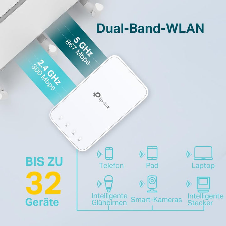 TP-Link RE330 WLAN Verstärker Repeater AC1200 (867MBit/s 5GHz + 300MBit/s 2,4GHz, WLAN Verstärker, A