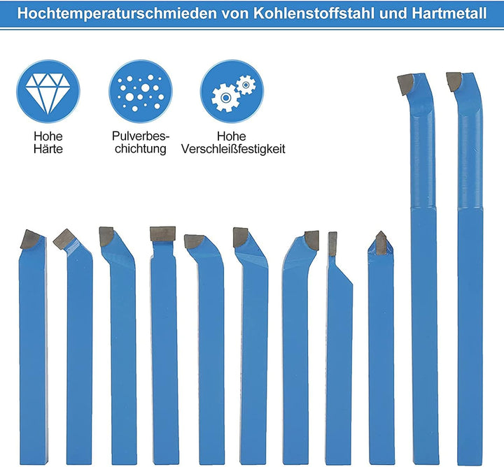 11 Stück Drehstahl mit Wendeplatten, Hartmetall Drehmeissel Satz Drehen Fräsen Schneiden Werkzeug Se
