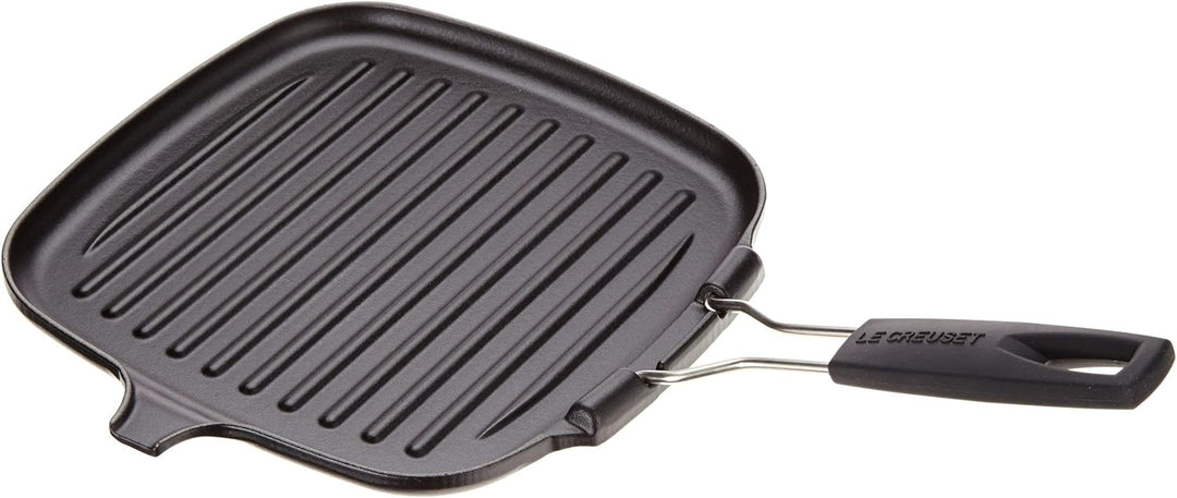 Le Creuset Gusseisen-Grillpfanne, Quadratisch, 24 x 24 cm, Klappbarer Griff, Für alle Herdarten inkl