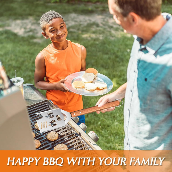 7-in-1 Grillspachtel für Grill mit 4 Stück Gabel, 42cm Grillwender Grillbesteck, Multifunktionales G