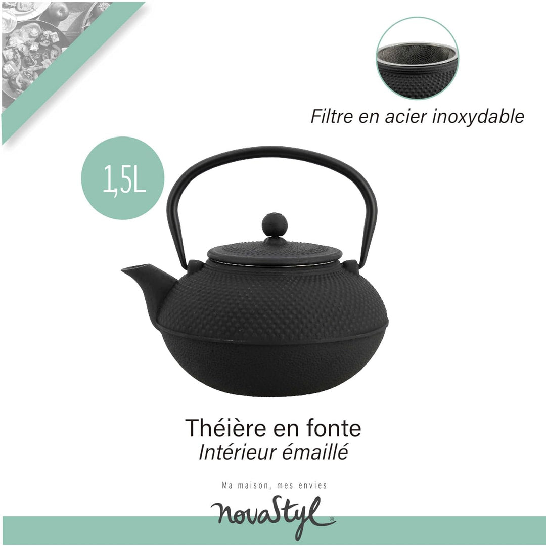 TheKitchenette 7321423 Teekanne, Gusseisen, 1,5 l, Schwarz 1L50, 1L50
