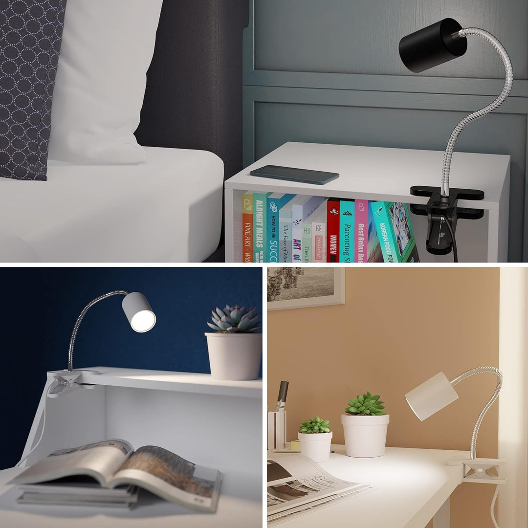 ledscom.de Klemmleuchte WAIKA mit Schwanenhals und Schalter weiss matt + GU10 LED, PAR16, warmweiss,