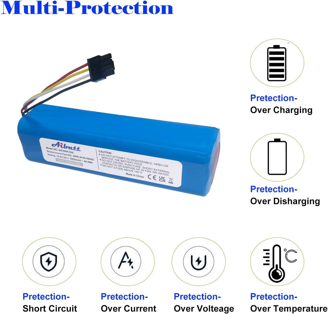 Aibatt 14.4V 6000mAh Li-Ion Akku, Ersatzakku für Xiaomi Mi Roboter, Mijia 1st und 2nd Gen Roborock,M