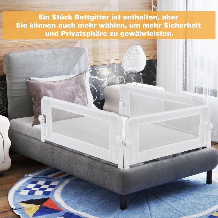COSTWAY Bettgitter klappbar, Bettschutzgitter mit Verstellbarer Gurte, EIN-klick-Faltung, Rausfallsc