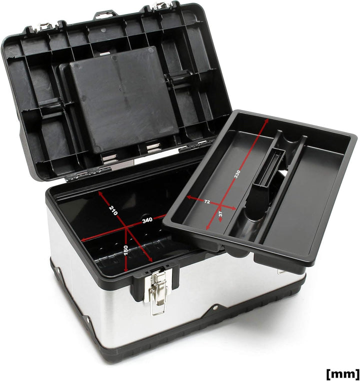 Wiltec Werkzeugkasten 38x27x25 cm aus Edelstahl, Universal Werkzeugkoffer mit Kunststoff-Rahmen, Wer