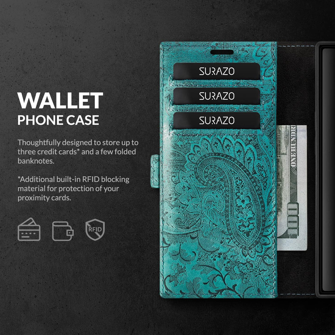 SURAZO Slim Magnet Handyhülle für Samsung Galaxy S23 Ultra Hülle Leder – Klappbare Echtleder Schutzh