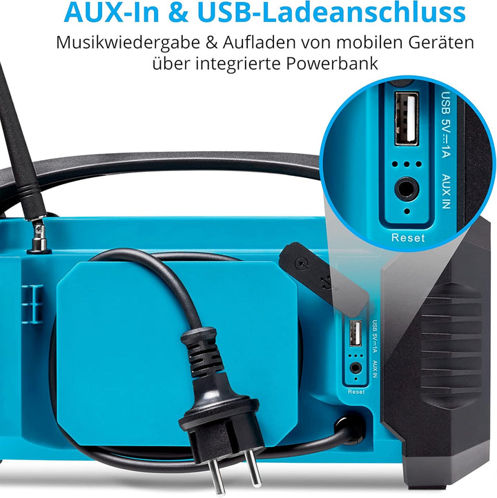MEDION E66050 DAB+ Baustellenradio (Integrierter Akku, IP54 Schutz gegen Spritzwasser & Staub, USB-L